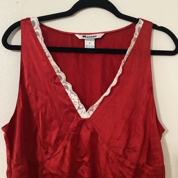 Vintage Y2K 2000s Red Satin Lace Romantic Feminine Glam Blouse Sz 16 - Picture 2 of 8